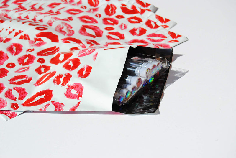 [Australia] - Lips Poly Mailers Red Kiss for Make Up Lip Gloss LipStick Self Sealing Envelope Wide Lip Print Waterproof Shipping | Pack of 25 | Size 10 x 6.75" inches 