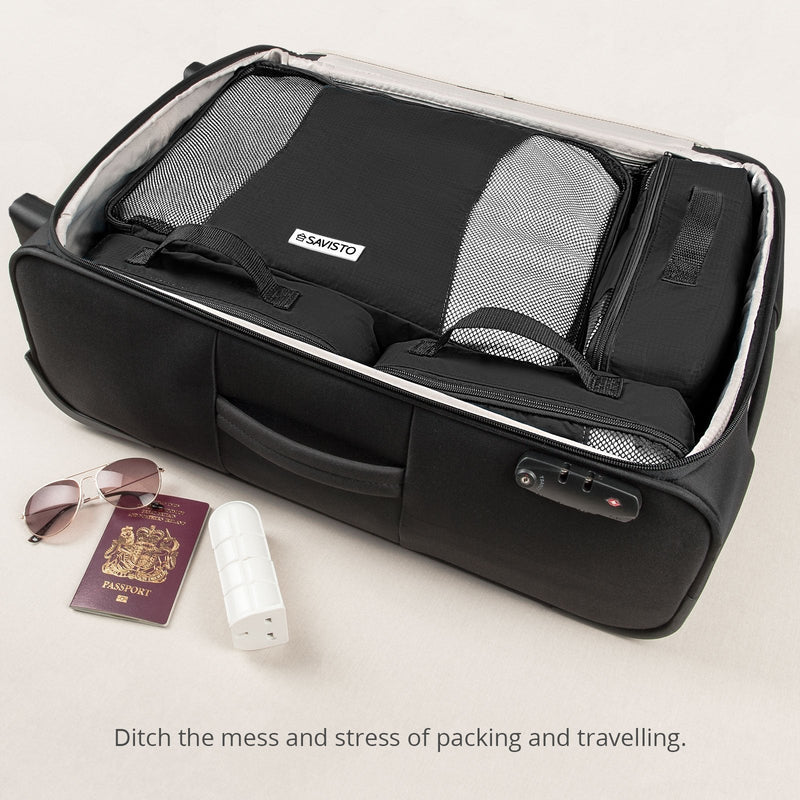 [Australia] - Savisto Packing Cubes - Small, Medium, Large, XL (6-Piece Set) - 7 Colours (1x XL / 2x L / 2x M / 1x S, Black) 1x XL / 2x L / 2x M / 1x S 