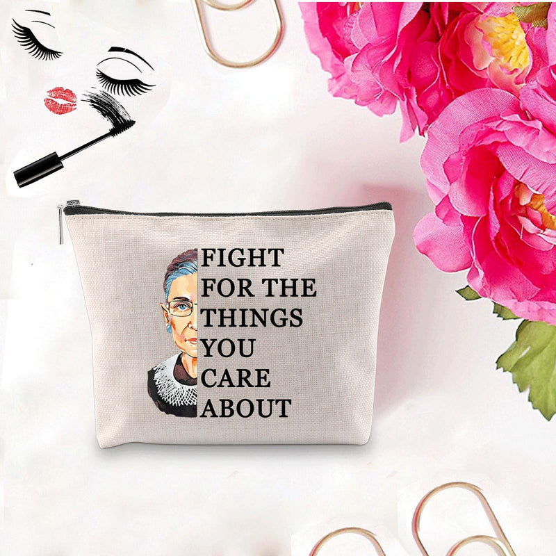 [Australia] - PXTIDY NOTORIOUS RBG Makeup Bag Fight For The Things You Care About Cosmetic Makeup Bag Court Makeup Bag Women's Inspirational Gifts Lawyer Gift Law School Cosmetic Bag(beige) beige 