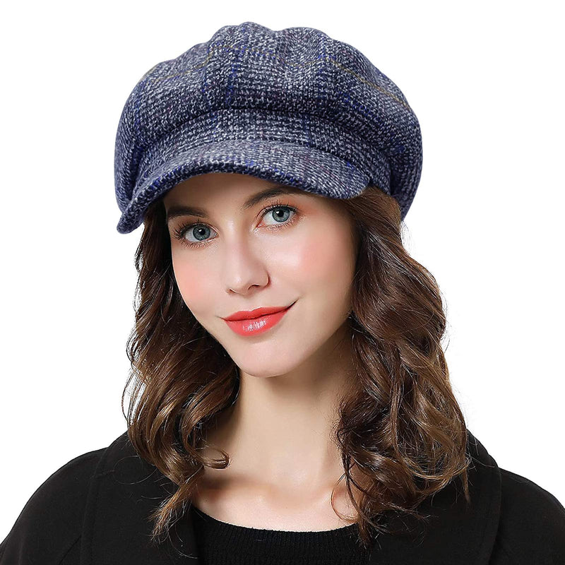 [Australia] - DORRISO Fashion Ladies Berets Hats Comfortable Leisure Travel Newsboy Hat Painter Baker Caps Adjustable Womens Beret Caps Octagonal Hat Blue 