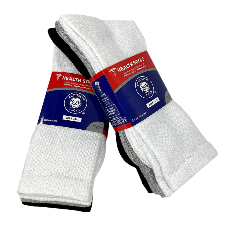 [Australia] - Big and Tall Diabetic Cotton Neuropathy Crew Socks, King Size Mens Athletic Crew Socks (13-16, Black/Gray/White) - 6 pairs Black / Gray / White 