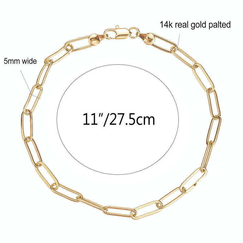 [Australia] - 14K Gold Filled Paperclip Chain Anklet for Women and Teen Girls, Oval Chain Link Ankle Bracelet 9 10 11 inches, plus size anklet 9.0 Inches 