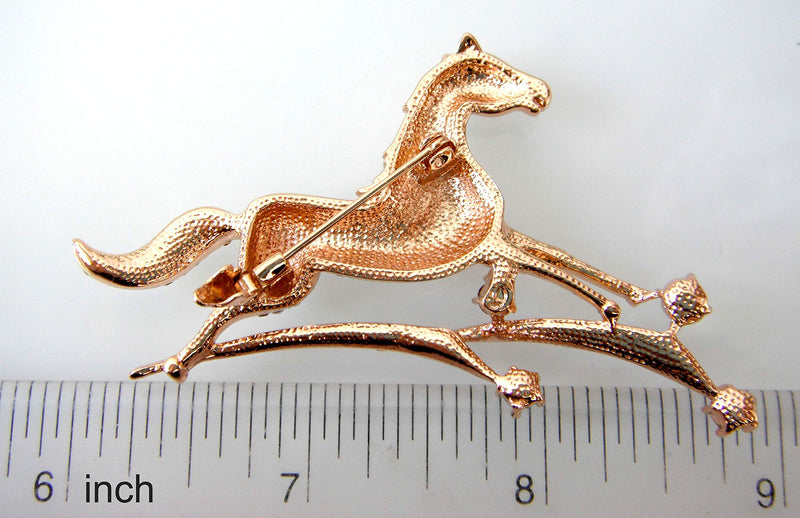 [Australia] - Navachi 18k Gold Plated Crystal Galloping Steeds Horse Brooch Pin White 