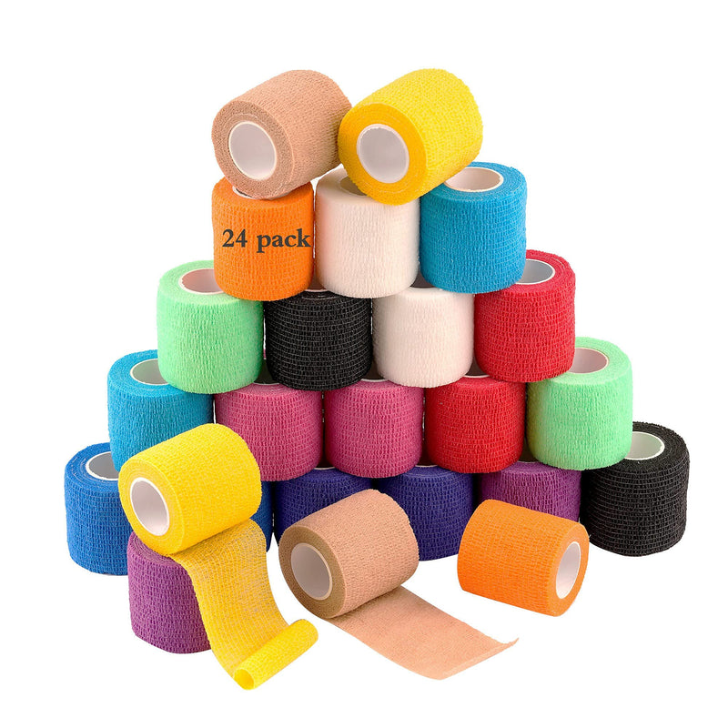 [Australia] - 24 Pack Self Adherent Cohesive Wrap Bandages 2 Inches X 5 Yards, First Aid Tape, Elastic Self Adhesive Tape, Athletic, Sports wrap Tape, Bandage Wrap for Sports, Wrist, Ankle (Rainbow Color) 24 Count (Pack of 1) 