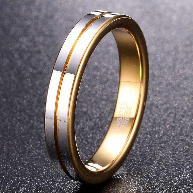 [Australia] - TUNGSTORY 4mm Groove Tungsten Rings for Men Women Silver Gold Two Tone Wedding Bands Comfort Fit Size 6-11 