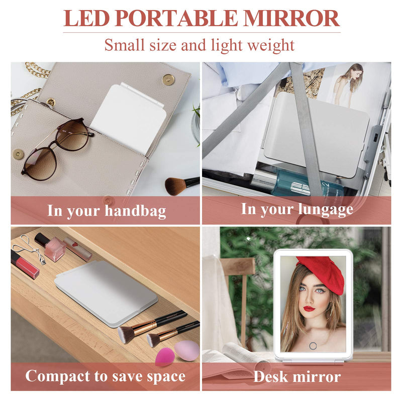 [Australia] - FamiHomii Rechargeable Makeup Vanity Mirror with 3 Color Lighting, Lighted Makeup Mirror with 72 Led Lights, Touch Screen Dimming, Portable Cosmetic Desktop Light Up Mirror 