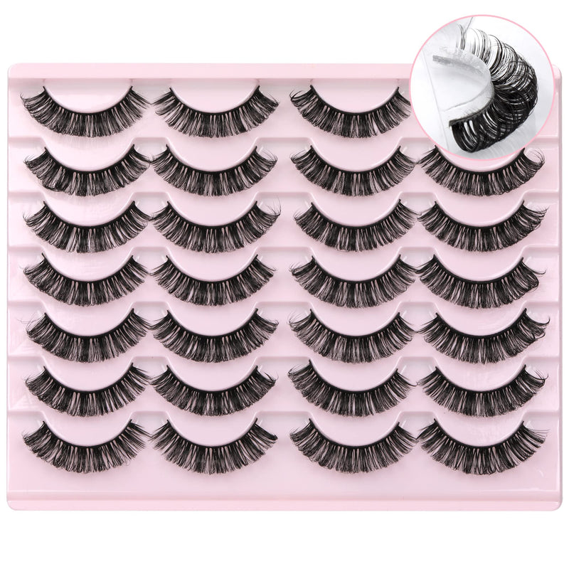 [Australia] - Newcally Russian Strip Lashes D Curl Wispy Fluffy False Eyelashes Natural Thick Volume Faux Mink Eye Lashes Reusable Handmade Like Fake Lashes Extension 14 Pairs A- THICK 