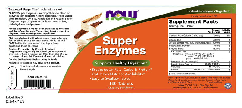 [Australia] - Super Enzymes by Now Foods 180 Tablets 