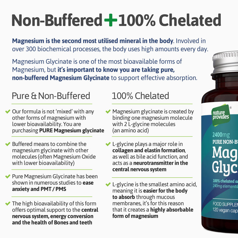 [Australia] - Magnesium Glycinate (Bisglycinate) 2,400mg, 120 Vegan Capsules, 100% Pure, Non-buffered, Chelated and Highly Bioavailable. Made in The UK. No fillers or Flow Agents. 