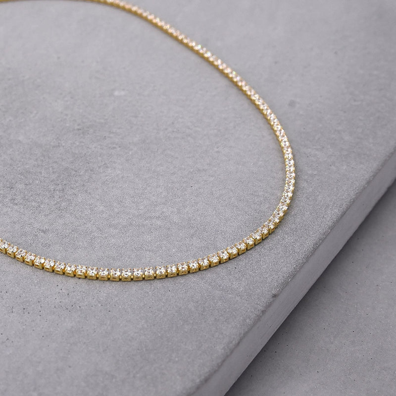 [Australia] - Vescence Cubic Zirconia Choker Adjustable 12-14 Inch | 1.75mm Round Cut Tennis CZ Chain Necklace Gold for Layering | Bridal Party Gold Jewelry Hypoallergenic 14.0 Inches 