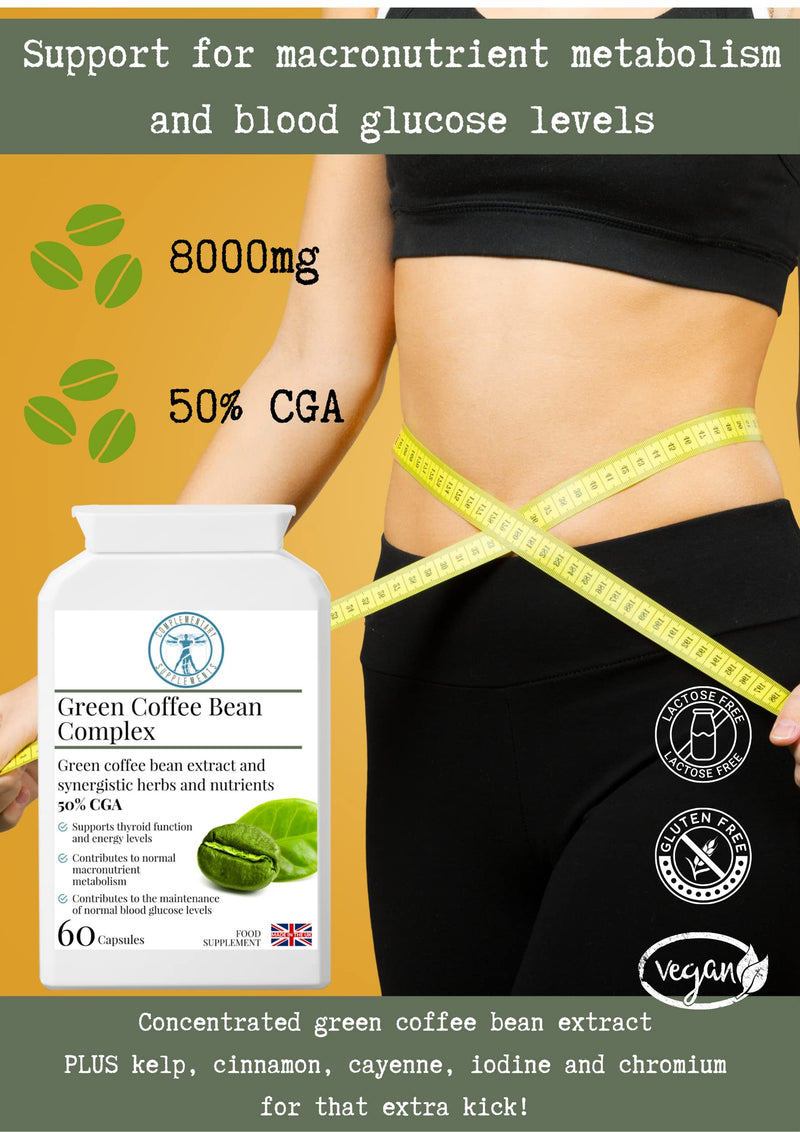 [Australia] - Complementary Supplements | Green Coffee Bean Complex | MAX Strength 50% Chlorogenic Acid CGA | Herbal Formula | Metabolism Weight Loss & Cravings Management Support | Vegan | 60 Capsules 