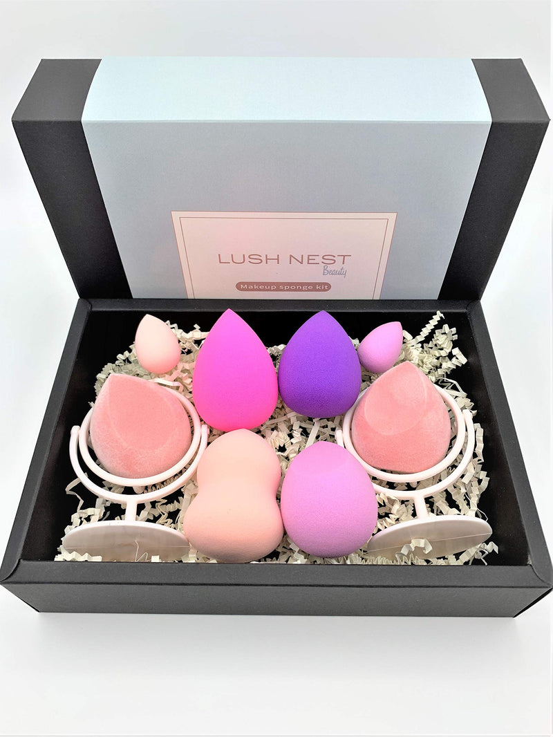 [Australia] - 8-pcs Makeup Sponge Kit for Beauty, Foundation/Makeup Blending Sponges - Standard & Mini Sizes, Microfiber Sponges & Makeup Holders - Perfect for Holiday Gifts 