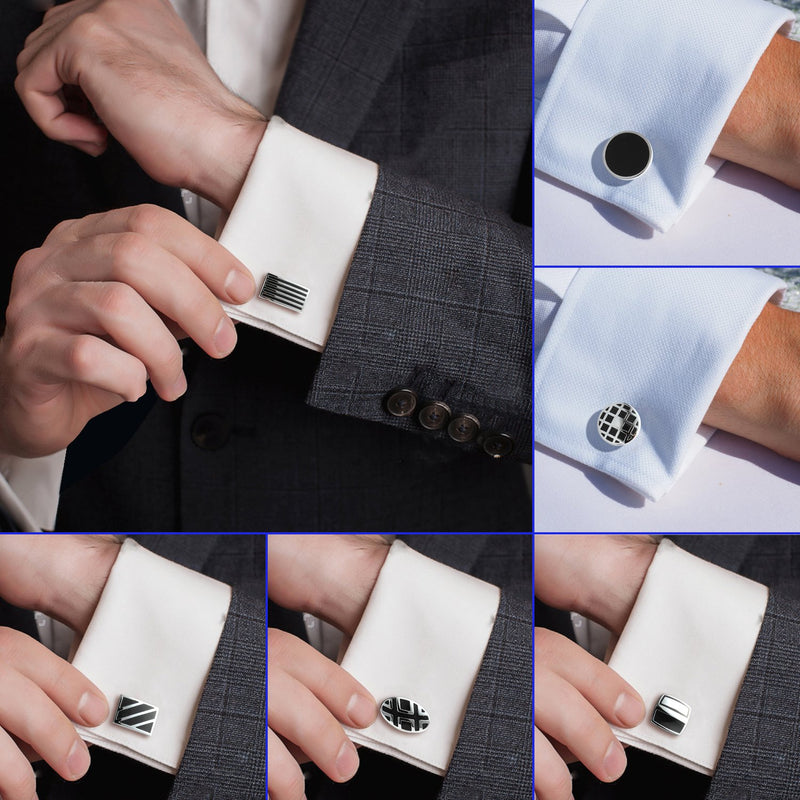 [Australia] - Luckeyui 12 Pairs Cufflinks Set Gifts for Men Vintage Wedding Tuxedo Shirt Cuff Links Silver & Black 