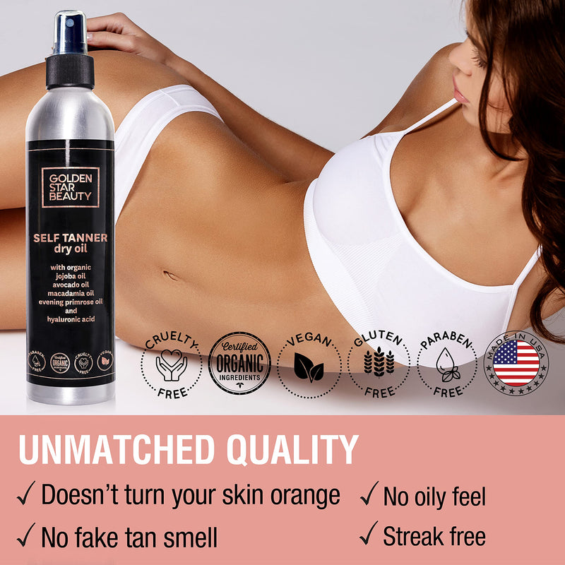 [Australia] - Self Tanner Oil - Natural Sunless Tanning Spray w/ Hyaluronic Acid and Organic Oils, Clear Gradual Fake Tan Sprayer for Perfect Golden Glow 8.0 fl.oz 