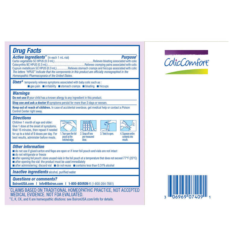 [Australia] - Boiron ColicComfort Single-Use Drops for Relief from Colic Symptoms of Gas Pain, Bloating, and Cramps - Sterile and Non-Drowsy Liquid Doses - 30 Count 