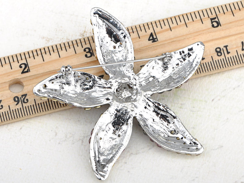 [Australia] - Alilang Womens Silvery Tone Ombre Purple Rhinestones Floral Starfish Flower Brooch Pin 