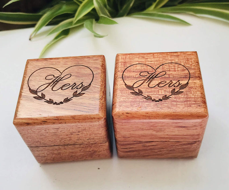 [Australia] - His and Hers Ring Holder – Handmade Wood Ring Box for Wedding Ceremony, Ring Boxes Small Engraved for Engagement/Proposal, Wood ring box for Women and Men (Heart 2PCs - Square) Heart 2PCs - Square 