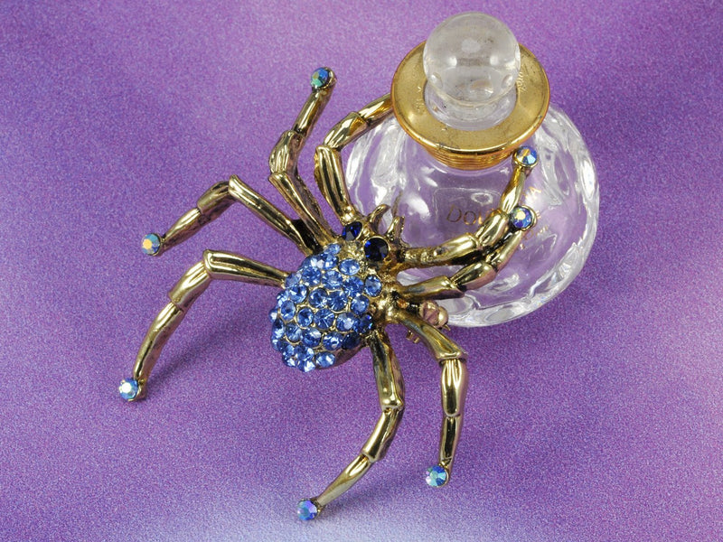 [Australia] - Alilang Antique Golden Tone Sapphire Blue Colored Rhinestones Spider Bug Brooch Pin 