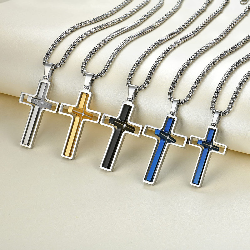[Australia] - YL Cross Necklace for Men Titanium Steel 361L Stainless Steel Rotatable Cross Pendant Crucifix Necklace Men Lords Prayer Christian Jewelry with 24 Inches Rolo Chain 3MM A-18k Black Gold 
