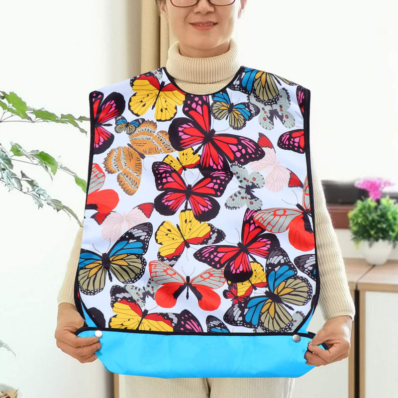 [Australia] - EXCEART Adult Bibs Washable Reusable Waterproof Clothing Protector with Crumb Catcher Apron for Senior Men Elderly Women As Shown 1 