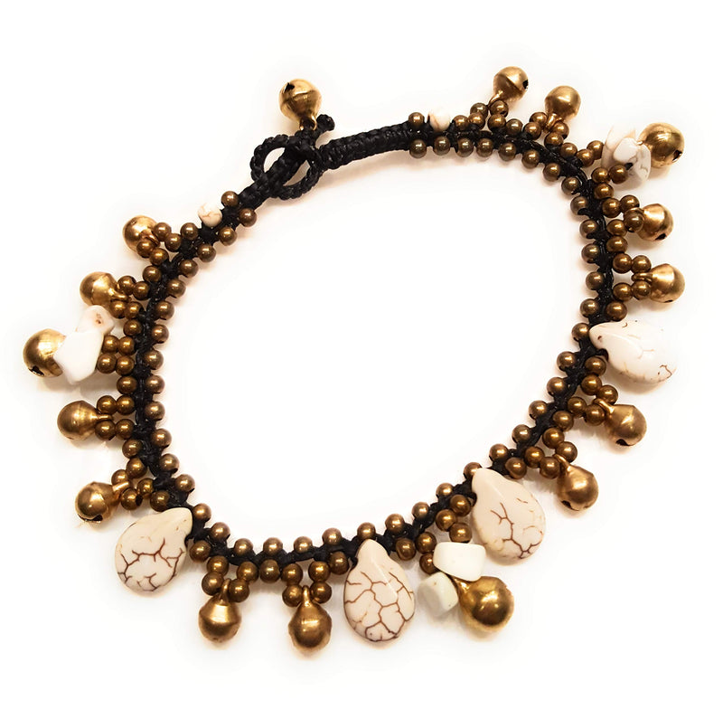 [Australia] - Infinityee888 Howlite Anklet Drop Handmade Brass Bead Bell Ankle Bracelet for Women KAN-H01 