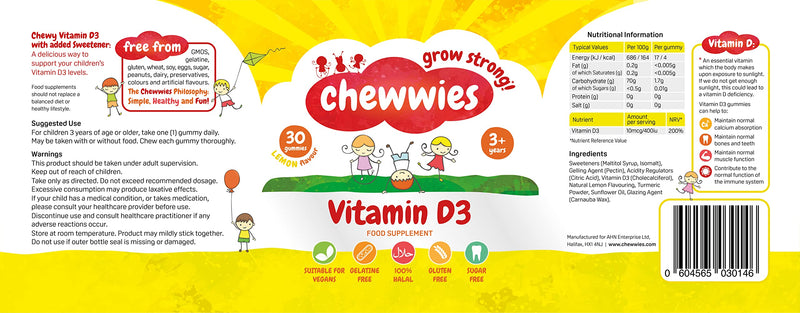 [Australia] - Vitamin D - Chewable Gummies- Vegetarian, Vegan, Halal, Sugar Free & Gluten Free, Non-GMO - for Adults and Children to Support Healthy Growth and Development by Chewwies Vitamins 