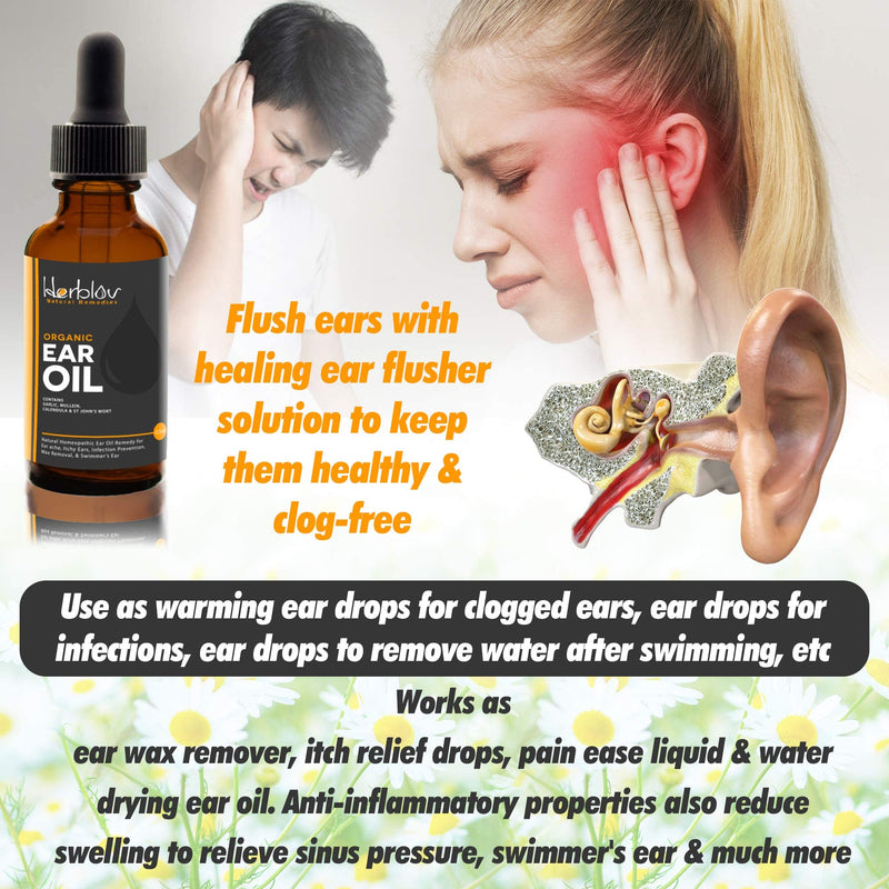 [Australia] - Organic Ear Oil for Ear Infections - Natural Eardrops for Infection Prevention, Swimmer's Ear & Wax Removal - Kids, Adults, Baby, Dog Earache Remedy - with Mullein, Garlic, Calendula, Made in USA 