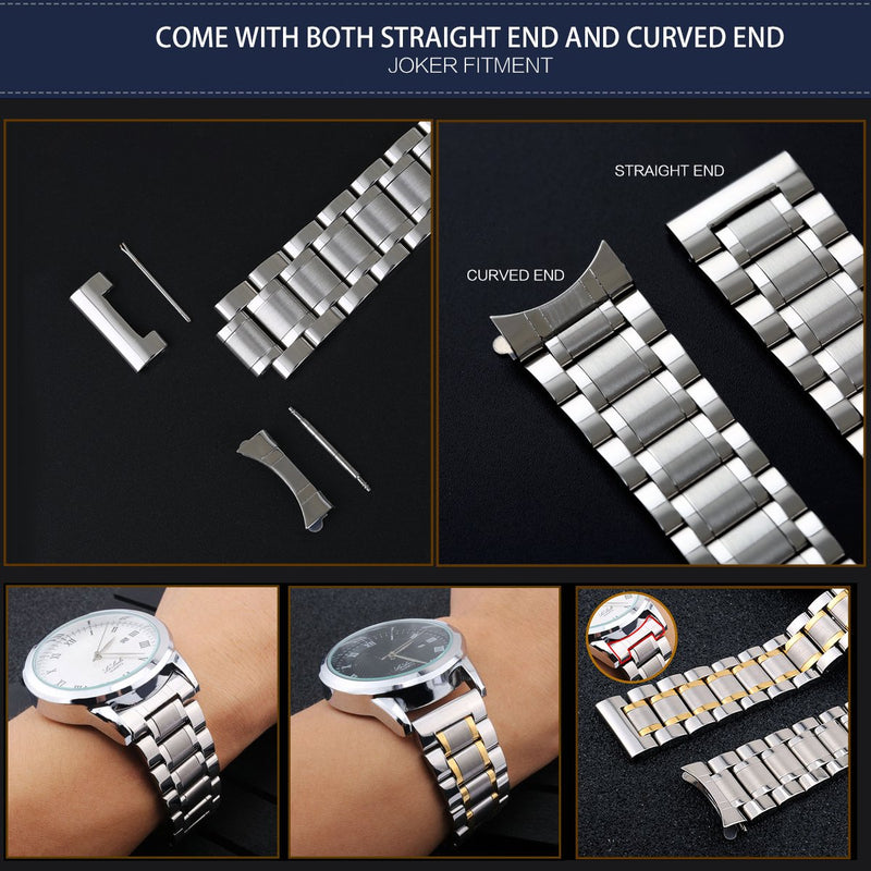 [Australia] - BINLUN Stainless Steel Watch Bands with Straight & Curved End 5 Color(Gold, Sliver, Black, Rose Gold, Gold-Silver Two Tone) 9 Size(12mm to 24mm) Valentine Gifts 12mm 