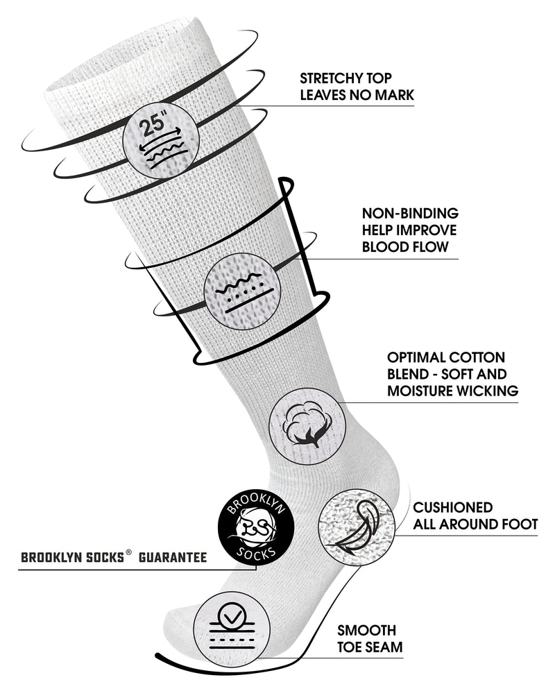 [Australia] - 6 Pairs of Diabetic Over The Calf - Knee High Cotton Socks (White - 6 Pairs, Fit Men's Shoe Size 10-12) White - 6 Pairs 10-13 