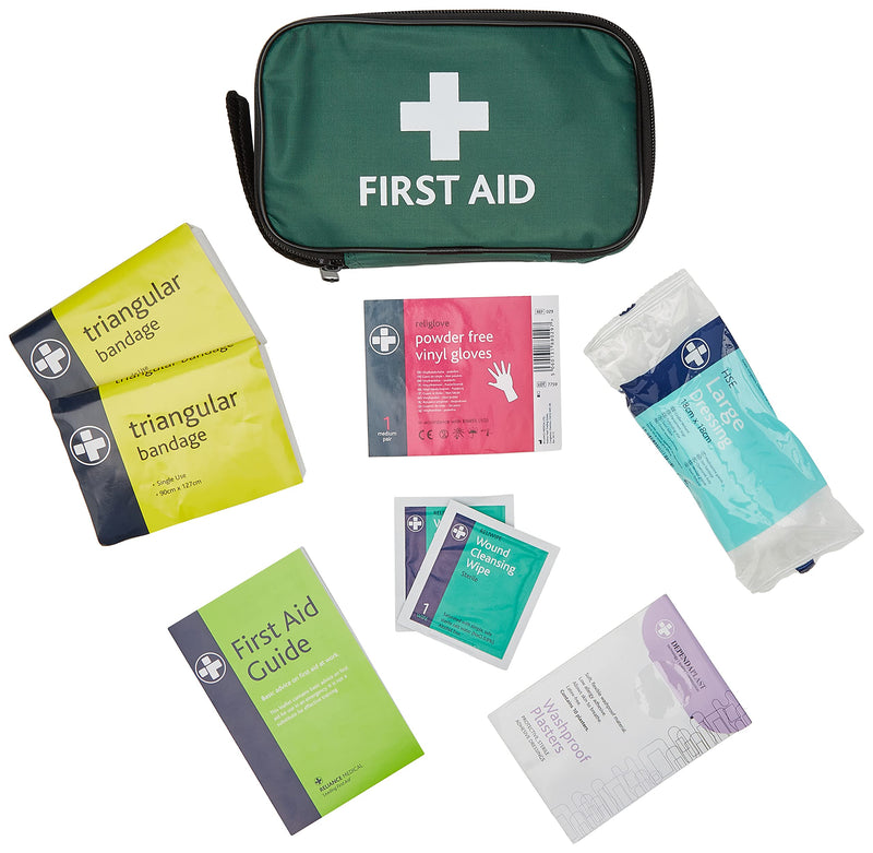[Australia] - RELIANCE MEDICAL HSE 1 Person First Aid Kit in Small Green Pouch For Home Car Holiday And Workplace - Essentials For Everyday Situations 