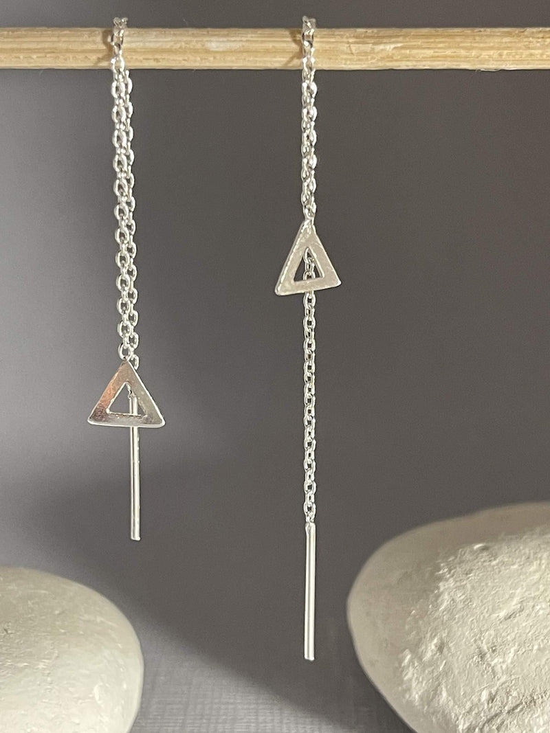 [Australia] - iszie jewellery 925 sterling silver triangle threader earrings, triangle dangle earrings, Triangle pull through earrings 