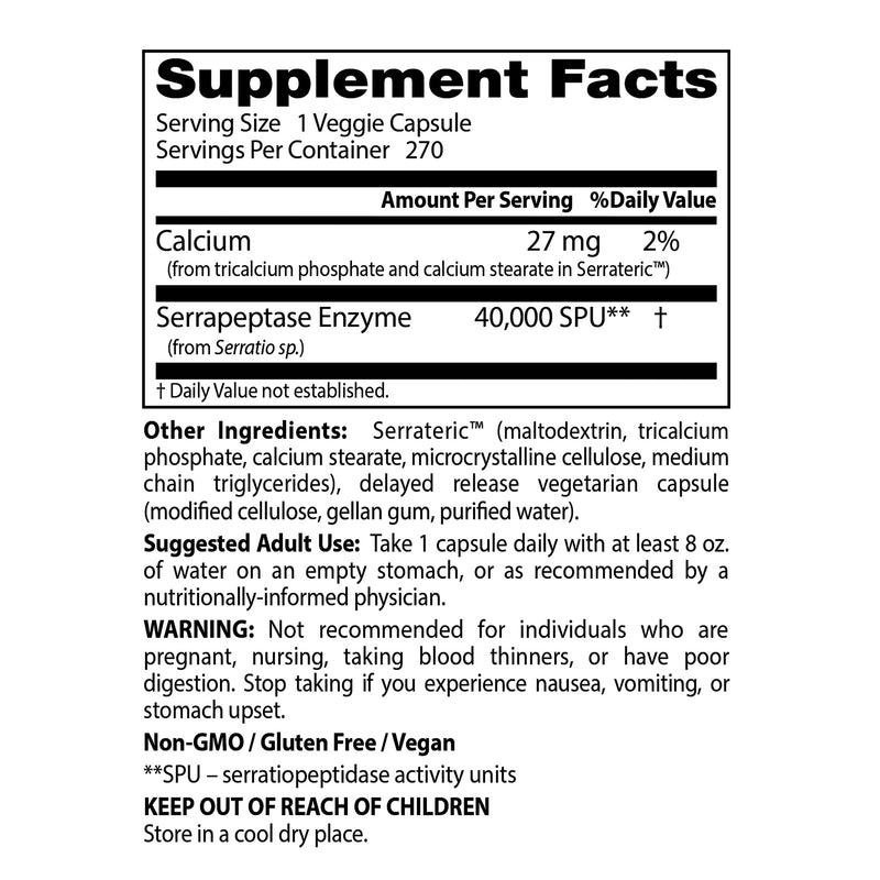 [Australia] - Doctor's Best Serrapeptase, Non-GMO, Gluten Free, Vegan, Supports Healthy Sinuses, 40,000 SPU, 270 Count (Pack of 1) 