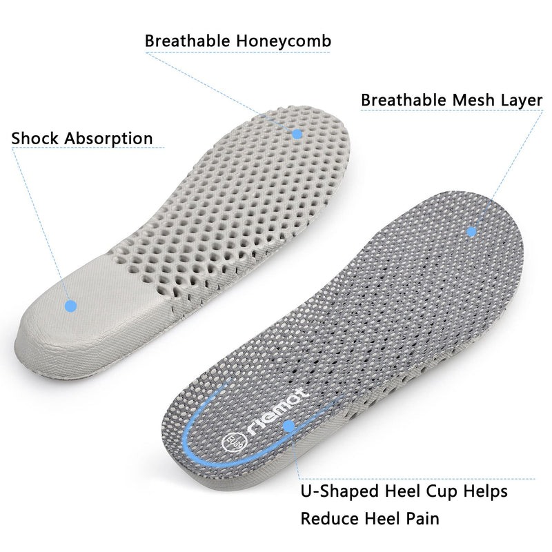 [Australia] - riemot Women's Shoe Insoles, Breathable Honeycomb Design Sport Shoe Insoles Cushioning Shoe Inserts Replacement Innersoles for Water Shoes Sneakers Work Shoes Grey EU 38 /US 7 EU 38: 7 US Women Grey-n 
