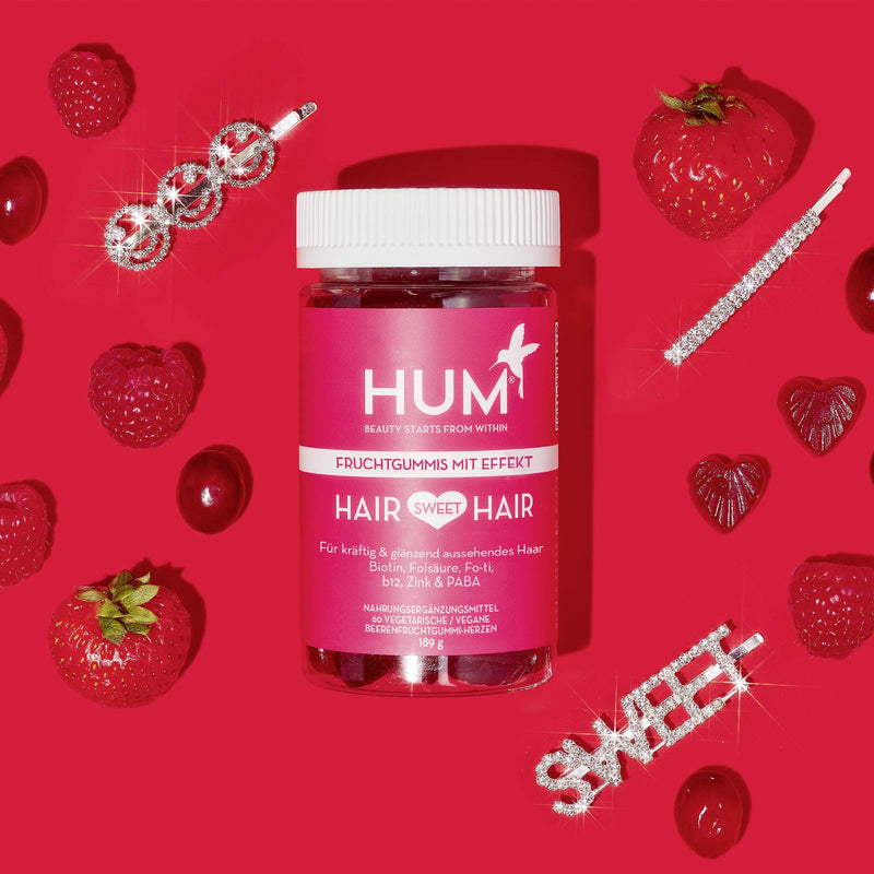 [Australia] - HUM Hair Sweet Hair Gummies - Hair Growth Vitamins with 5000mcg Vegan Biotin, B Vitamins, Fo-Ti & Zinc - Hair Supplement - Vegan, Gluten Free and Non-GMO (60 Berry Flavored Gummies) 