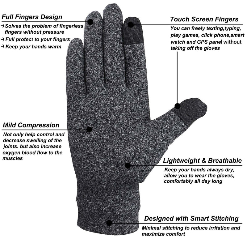 [Australia] - Happymart 2 Pairs Full Finger Arthritis Gloves, Compression Gloves for Women, Men - Carpal Tunnel, Rheumatoid Arthritis Hand Support - Relief for Joint Pain - Touchscreen for Typing, Work (Medium) Medium (4 Count) 