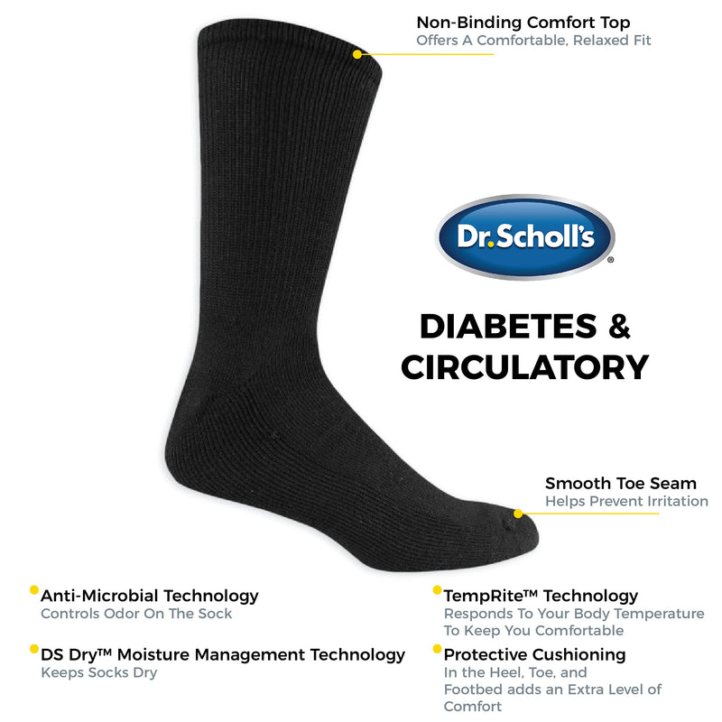 [Australia] - Dr. Scholl's Men's Diabetes & Circulator Socks Crew 7-12 4 Black 