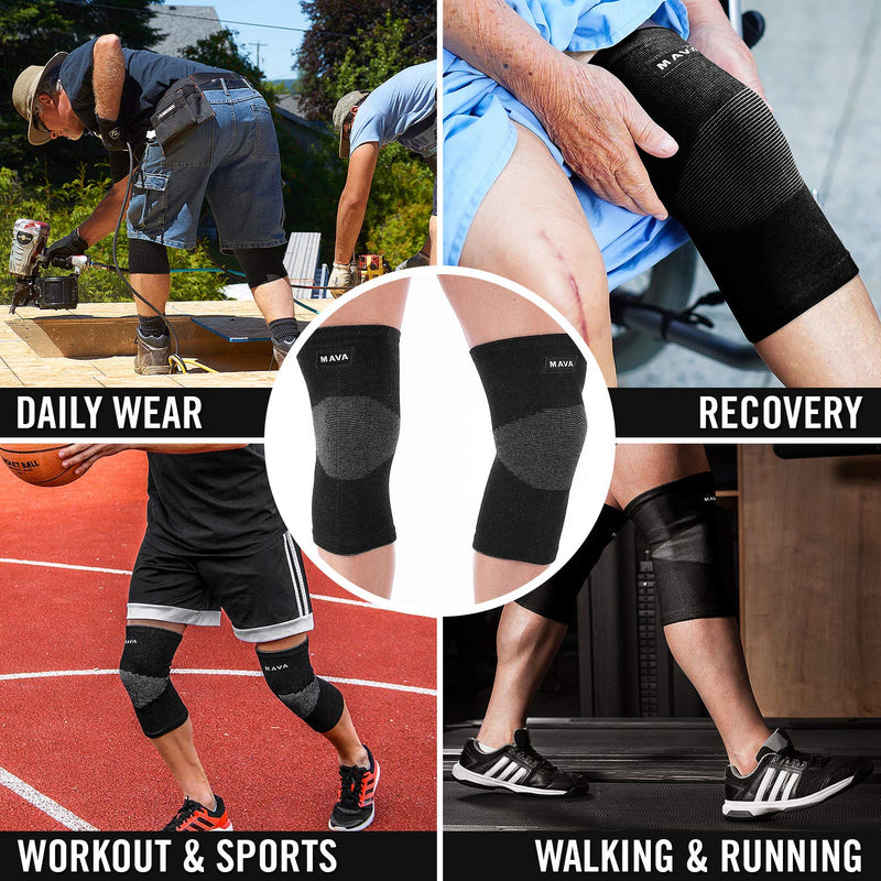 [Australia] - Mava Sports Reflexology Knee Support Sleeves (Pair) for Joint Pain and Arthritis Relief, Improved Circulation Compression – Effective Support for Running, Jogging, Workout, Walking and Recovery Black X-Large 