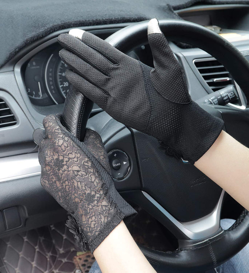[Australia] - Bienvenu Summer Women Screentouch Gloves Sun Uv Protection Driving Gloves Anti-skid Black 