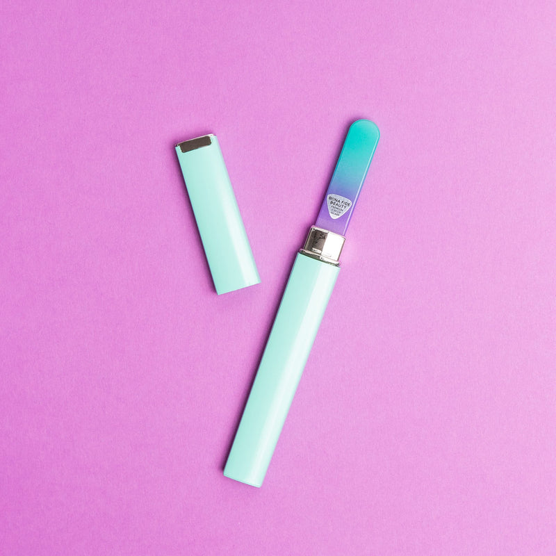 [Australia] - Glass Nail File with Case, Czech Glass Fingernail Files, Manicure Nail File for Natural Nails, Expert Precision Filing + Smooth Finish - Bona Fide Beauty Pastel Premium Nail Filer Pastel Aqua/Violet 