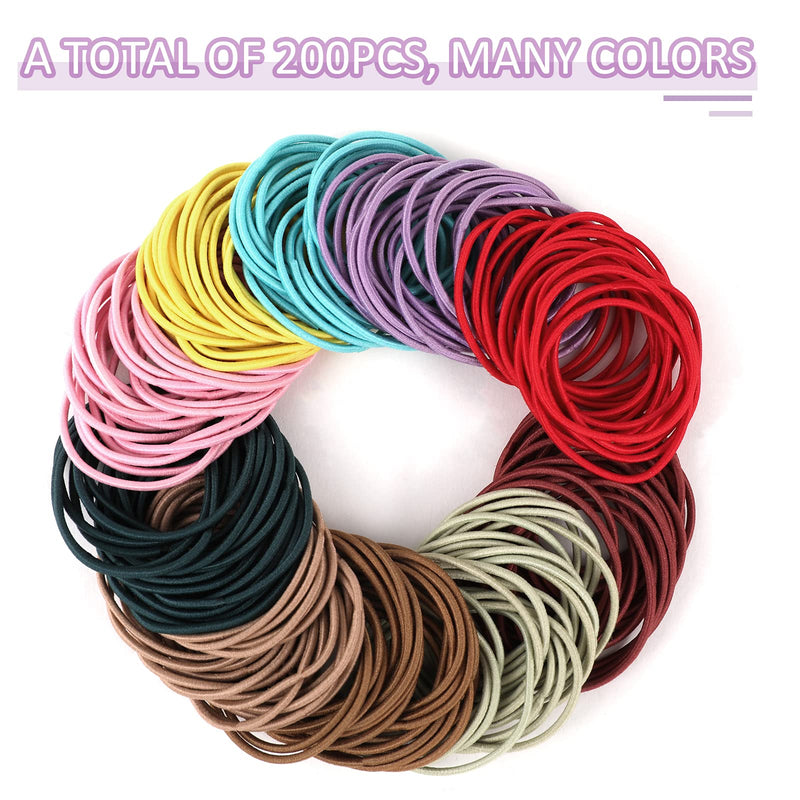 [Australia] - Boobeen 200 Pack Hair Ties Non-Crease Headband Multifunctional Hair Bands for Braided Hair and Firm Hair Variety of Colors Multi-colored 