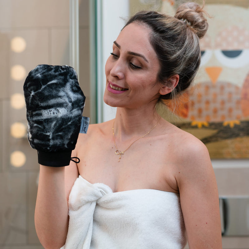 [Australia] - Berber's Treat Kessa Exfoliating Glove - Scrub and Remove Dead Skin Cells, Ingrown Hair Treatment, Tan Remover Mitt (Black) Black 