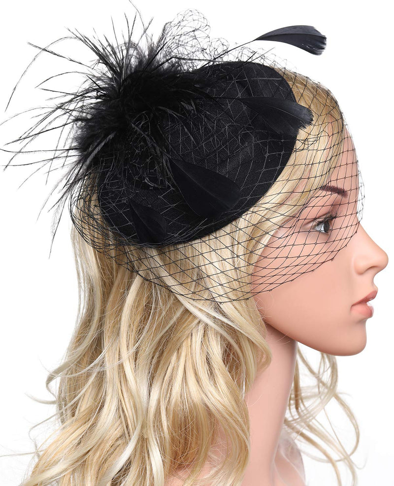 [Australia] - BABEYOND Tea Party Fascinator Hat Pillbox Hat Fascinator Veil Derby Hat Headband Black 