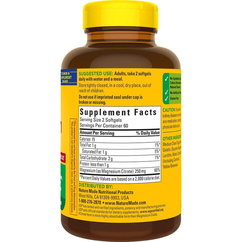 [Australia] - Nature Made Magnesium Citrate 250 mg, Dietary Supplement for Muscle Support, 120 Softgels, 60 Day Supply 120 Count (Pack of 1) 