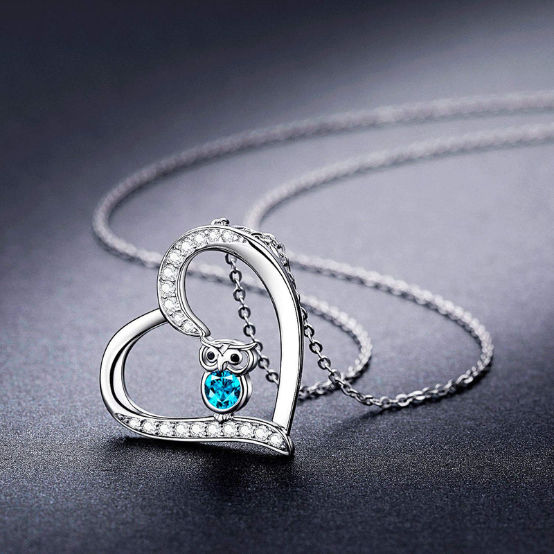 [Australia] - Graduation Gift Owl Gifts Silver Opal Owl Necklace Best Gifts for Owl Lovers Wisdom Necklace for Her Crystal Blue 