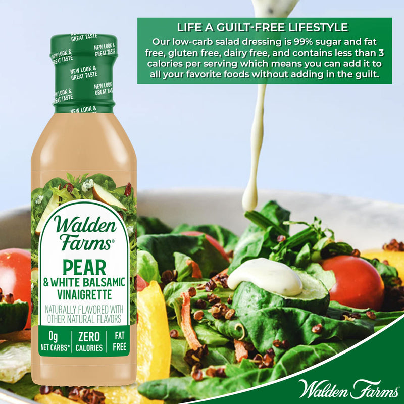 [Australia] - Walden Farms Pear White Balsamic Vinaigrette Dressing, 12 oz. Bottle, Fresh and Delicious Salad Topping, Sugar Free 0g Net Carbs Condiment, Sweet and Tangy 