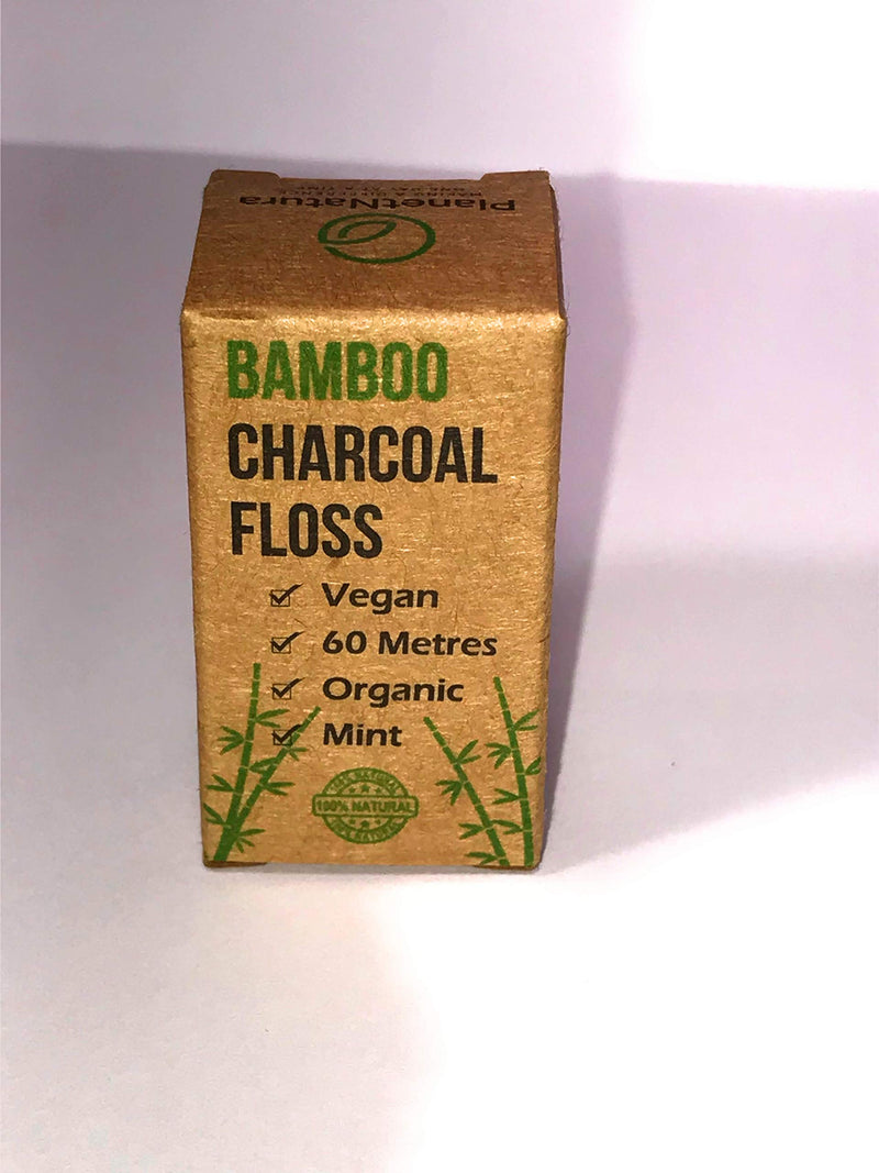[Australia] - PlanetNatura Bamboo Dental Floss with Activated Charcoal – Eco-Friendly and a Less-Plastic Alternative – Natural, Organic Dental Floss, Suitable for Vegans - Waxed. 60 Meter Refill 