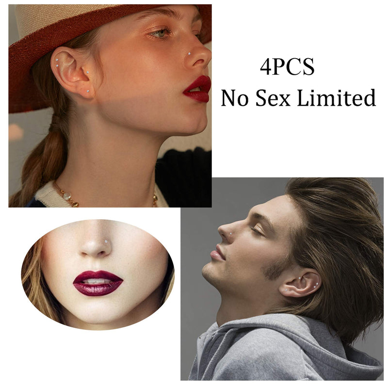 [Australia] - Sllaiss 4Pcs Sterling Silver Nose Rings Studs for Women Men Inlaid 1.5mm 2mm Austrian CZ Silver 20G Cartilage Piercing 925 Nose Piercing 1.5 Millimeters 