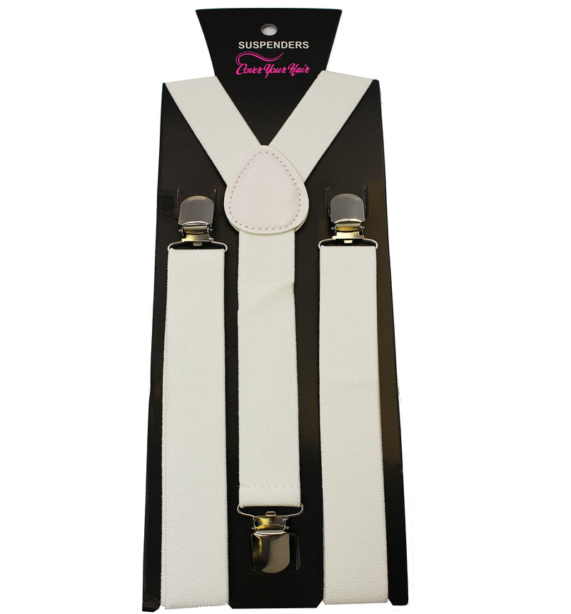 [Australia] - Suspenders - Adjustable Suspenders w/Braces - Y-Back Elastic by CoverYourHair White With Silver Clips 