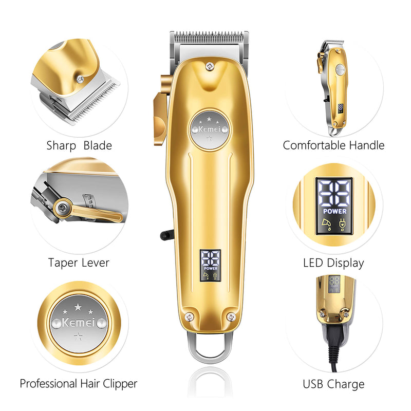 [Australia] - Kemei Professional Hair Clippers Hair Trimmer for Men Cordless Mens Hair Cutting Kit Kemei 1986 Pro for Barbers with LED Display Rechargeable Quite 