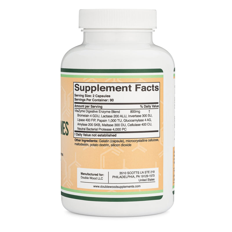 [Australia] - Digestive Enzymes - 800mg Blend of All 10 Most Essential Digestive and Pancreatic Enzymes (Amylase, Lipase, Bromelain, Lactase, Papain, Protease, Cellulase, Maltase, Invertase) by Double Wood 